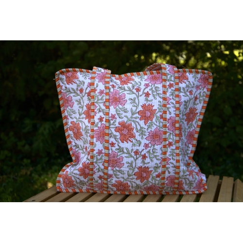Sac cabas en coton à fleurs oranges avec fermeture éclair