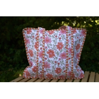 Sac cabas en coton à fleurs oranges avec fermeture éclair