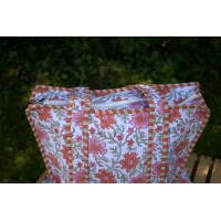 Sac cabas en coton à fleurs oranges avec fermeture éclair