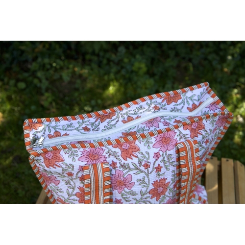 Sac cabas en coton à fleurs oranges avec fermeture éclair