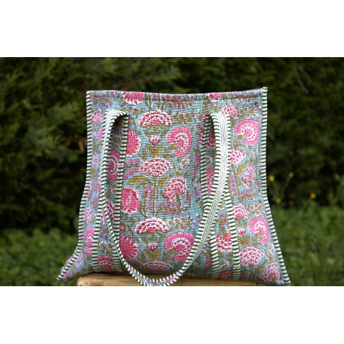 Sac cabas en coton matelassé bleu rose vert