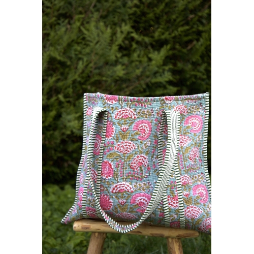 Sac cabas en coton matelassé bleu rose vert