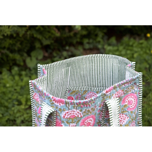 Sac cabas en coton matelassé bleu rose vert