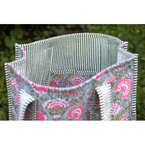 Sac cabas en coton matelassé bleu rose vert