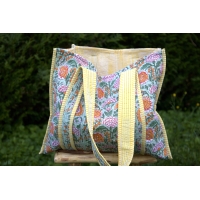 Maxi tote bag flower green and yellow