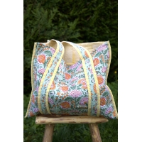 Maxi tote bag flower green and yellow