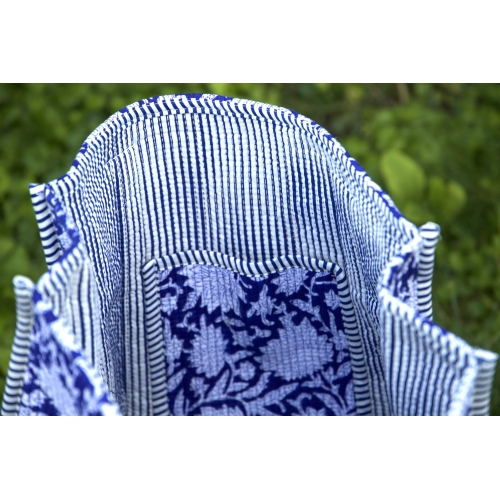 Sac cabas en coton matelassé fleurs bleus