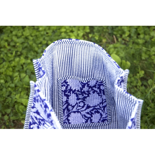 Sac cabas en coton matelassé fleurs bleus