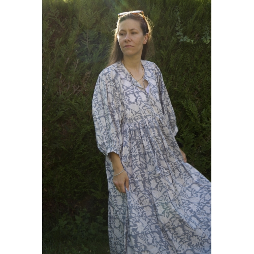 Robe longue grise en coton