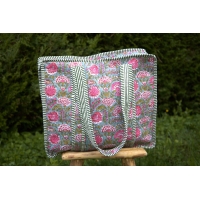 Sac cabas en coton avec fermeture éclair matelassé bleu rose vert