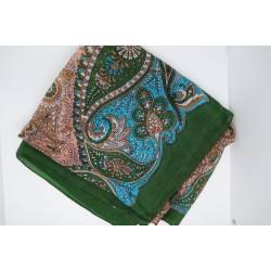Green silk square with elephant