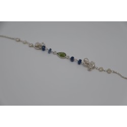Silver bracelet with blue and green stones