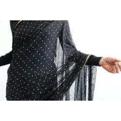 Black saree with golden fringe
